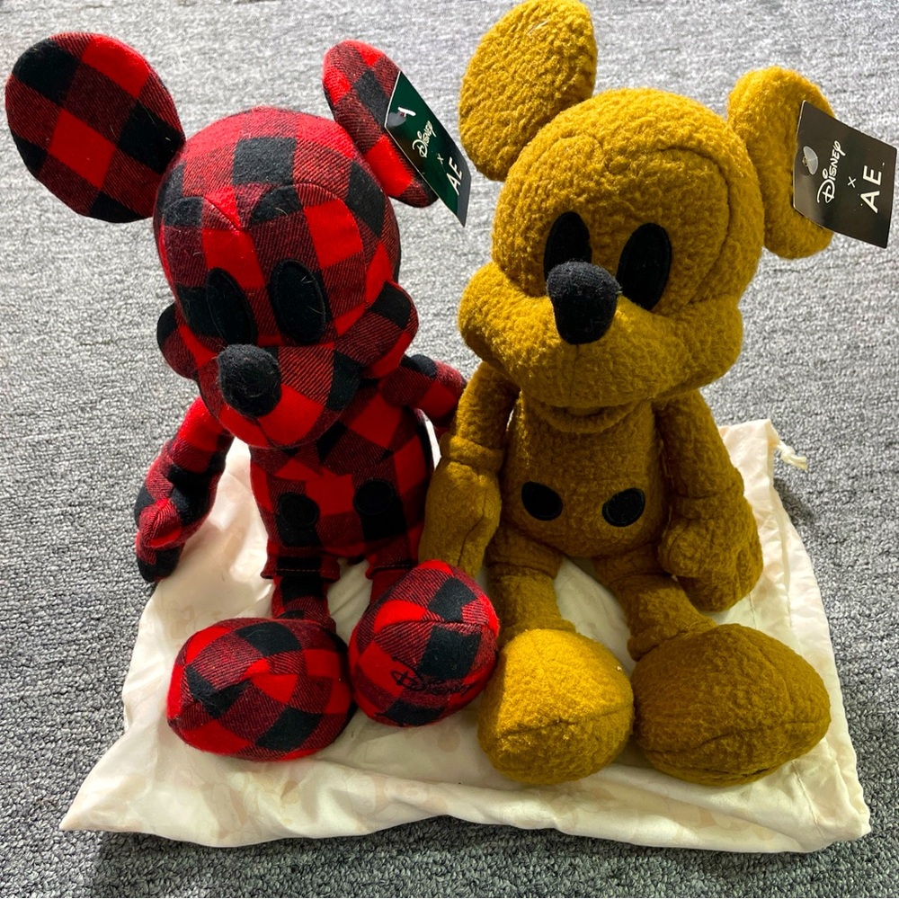 Disney X AE Mickey Mouse American Eagle Special Edition Plush RED PLAID & Brown
